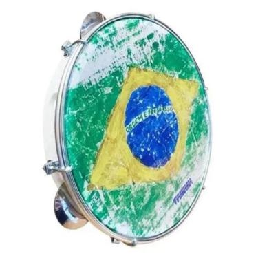 Imagem de Pandeiro 10 Abs Branco Pele Bandeira Brasil Rajada Spanking