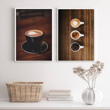 Imagem de Kit 2 Quadros Rústicos Café 45x34cm Moldura Branca