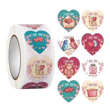 Imagem de Adesivos de coração para envelopes, adesivos de dia dos namorados, rolo de etiquetas autoadesivas de 500 peças, design romântico em forma de coração de 2,5 cm para cartões, presentes, casamento