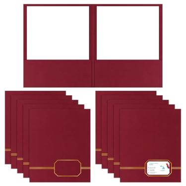 Imagem de Kisston Pacote com 10 pastas executivas de bolso duplo, tamanho carta vinho com acabamento em folha dourada, pastas texturizadas com 2 bolsos para casa, negócios, escritório
