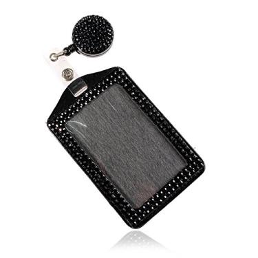 Imagem de Cordão de pescoço de cristal retrátil moderno, porta-crachá de identificação brilhante, clipe de carretel portátil de strass para enfermeiras, professores, médicos, mulheres (suporte de cartão