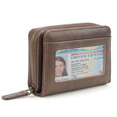 Imagem de Carteira fina feminina pequena de couro com porta-cartão de crédito minimalista com bolso frontal com porta-moedas e bolsas, Caqui, Minimalismo