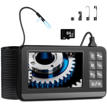 Imagem de Câmera endoscópio com tela LCD 4.3, câmera endoscópica digital 1080p, cartão de 64 GB incluído, câmera de esgoto à prova d'água IP67 de 8 mm, cabo semirrígido de 90 metros para esgoto/dreno