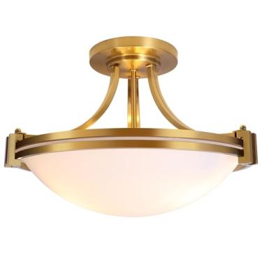 Imagem de Bektas Luminária de teto de montagem semi-embutida, luminária dourada escovada de 30 cm com vidro de leite para quarto, cozinha, banheiro, corredor, hall de entrada, sala de estar, sala de jantar (2