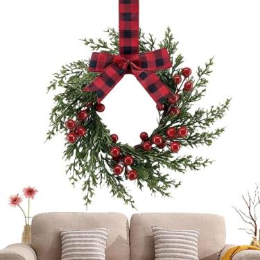 Imagem de Guirlanda de Natal para porta da frente | Decoração de férias artificial de 25,4 cm | Guirlanda decorativa de férias - para igreja interna, escritório, apartamento, cafeteria, porta da frente