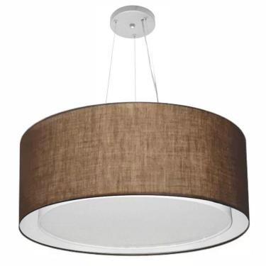 Imagem de Lustre Pendente Cilíndrico Duplo Vivare Md-4302 Cúpula Em Tecido 60x30cm - Bivolt Café 127/220v