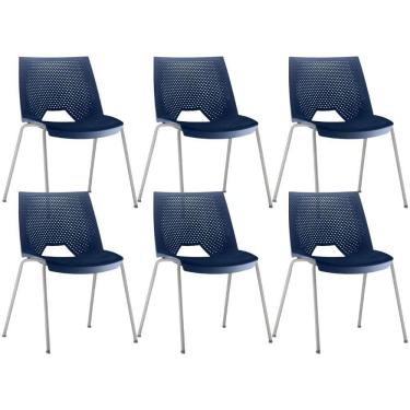 Imagem de Kit 06 Cadeiras Empilhável Fixa Liked F02 Base Aço Cinza Azul - Lyam Decor