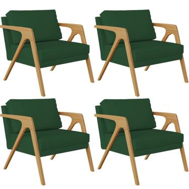 Imagem de Kit 04 Poltronas Sala Pietra Estrutura L02 Suede Verde Musgo
