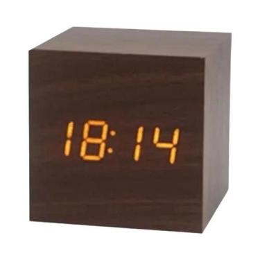 Imagem de Relógio Despertador Digital De Madeira Com LED, Controle De Som E Temp