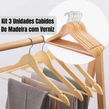 Imagem de Kit Com 3 Unidades Cabide De Madeira Com Verniz Envernizado Para Guard