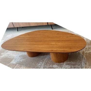 Imagem de Mesa de Centro Trendy Orgânica Duo com Design Contemporâneo, Madeira Natural, 120x60x30cm, Base Cilíndrica Dupla, Formato Irregular