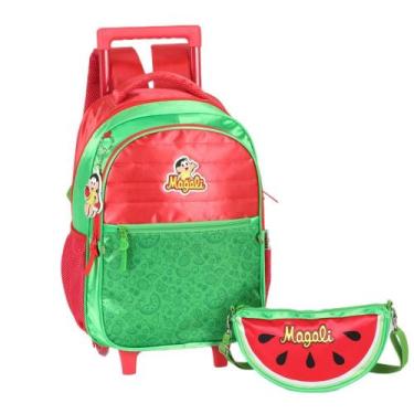 Imagem de Kit Escolar Mochila E Estojo Magali Melancia Rodinhas Costas - Luxcel