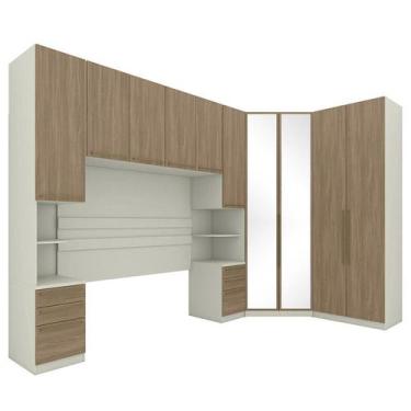 Imagem de Quarto Modulado Casal Seletto 5 Peças com Closet Areia/Jequitibá - Móv