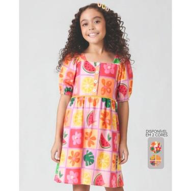 Imagem de Vestido sublimado verão leve elegante moderno confortável - Vermelho e Amarelo - Menina 4 a 14 anos-Feminino