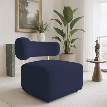 Imagem de Poltrona Decorativa Orgânica Maya Veludo Ferro Dourado - Pallazio Cor Azul Marinho