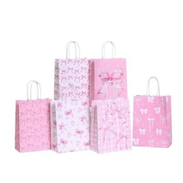 Imagem de Sacos de presente Kraft Paper Pink Bow para aniversários e festas x24 