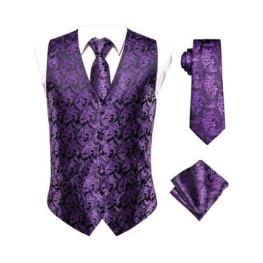 Imagem de Conjunto Masculino De Colete De Seda, Gravata, Lenço De Bolso E Abotoa