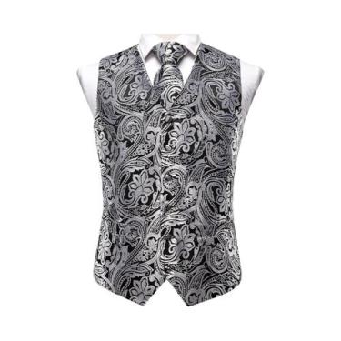 Imagem de Conjunto Masculino De Colete De Seda, Gravata, Lenço De Bolso E Abotoa