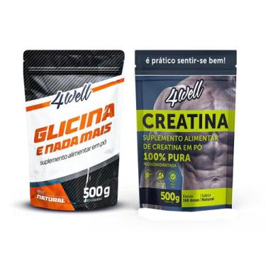 Imagem de Kit Suporte Muscular Glicina 500g + Creatina 500g 4well