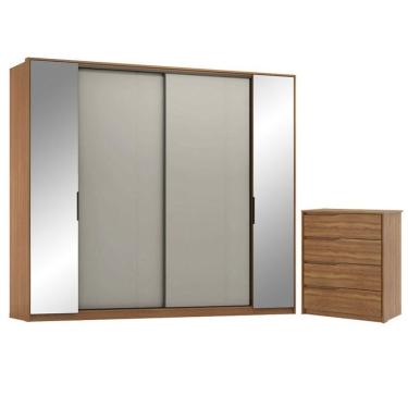 Imagem de Guarda Roupa Casal Laredo Amêndola Touch Nude Prime Flex Com Cômoda átria 4 Gavetas Nogueira Touch Demóbile - Demartêz