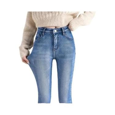 Imagem de Calças Jeans Femininas Térmicas De Inverno Com Forro De Lã Grossa E Pe