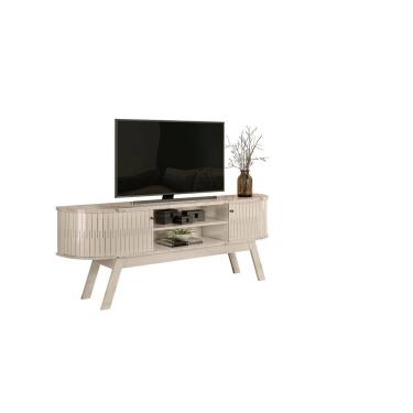 Imagem de Bancada para TV até 75 Pol Valência Calacata Off White 183cm 2 Portas de Correr com LED Liberty Móveis