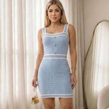 Imagem de Vestido Curto Tricot Modal Botões - Vitrine Collection, Azul claro, U