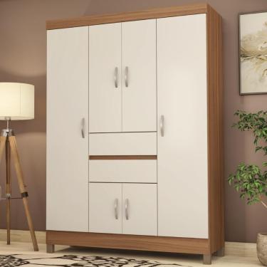 Imagem de Guarda Roupa Solteiro Utah 6 Portas de Bater 2 Gavetas MDP Amêndola Touch-off White Demóbile