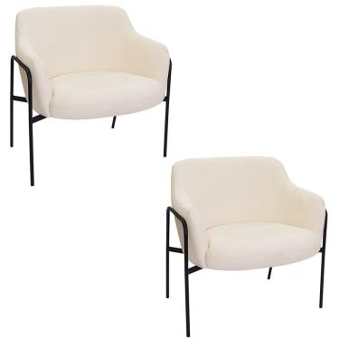 Imagem de Kit 02 Poltronas Decorativas Jade Base Aço Preto Bouclé Off White - Nexta Casa