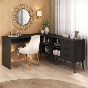 Imagem de Penteadeira Escrivaninha De Canto Com 3 Gavetas Jady Multimóveis Mp4782 Preto