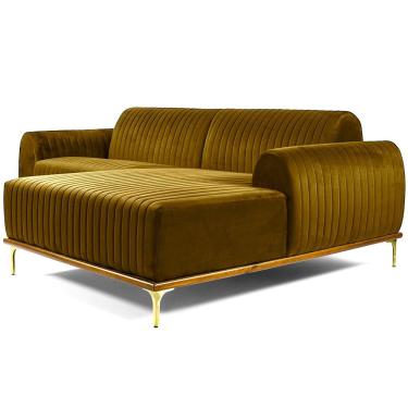 Imagem de Sofá Molino 3 Lugares 230cm Chaise Esquerdo Pés Gold Veludo Mostarda - Nexta Casa