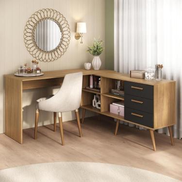 Imagem de Penteadeira Escrivaninha De Canto Com 3 Gavetas Jady Multimóveis Mp4782 Madeirado/preto