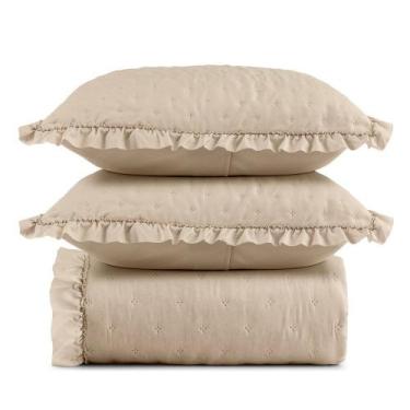 Imagem de Kit Colcha Cobre Leito 200 Fios Queen 3 Peças Bella Babado 100% Poliés