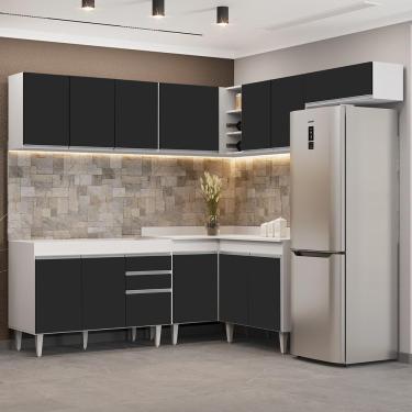 Imagem de Armário De Cozinha Modulado De Canto 7 Peças Cp19 Balcão Sem Tampo Branco/preto - Lumil