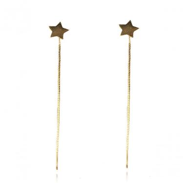 Imagem de Brinco De Fio Com Estrela Banhado Em Ouro 18k [f027]
