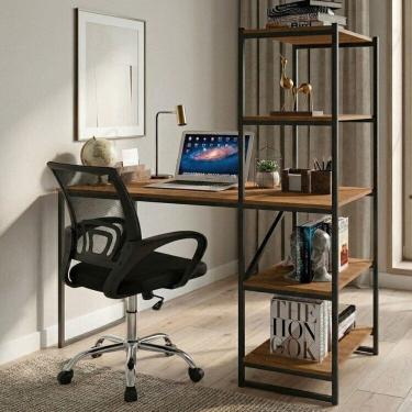 Imagem de Conjunto Escritório 2 Peças Escrivaninha Industrial Fit e Cadeira Diretor Giratoria Tok...