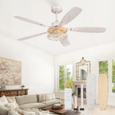 Imagem de Ventilador de Teto Fanbulous 52" Estilo Fazenda Branco e Dourado com C