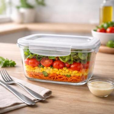 Imagem de Pote Retangular de Vidro Borossilicato com Tampa Hermética Marmita 370