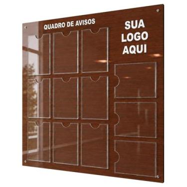 Imagem de Quadro Avisos Gestão 12 Displays A4 ACM Mogno Personalizado - DC Expre