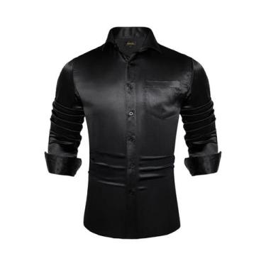 Imagem de Camisas De Vestir Masculinas De Manga Longa Em Verde Sálvia, Preto, Am
