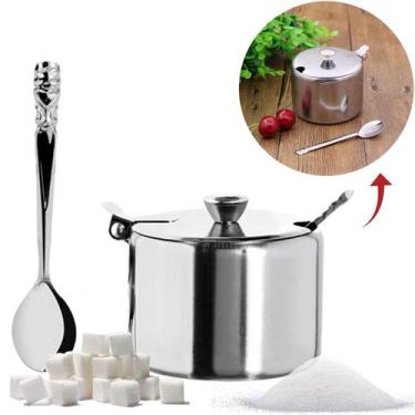 Imagem de Açucareiro Aço Inox Profissional Com Tampa E Colher 150g - Em casa Tem