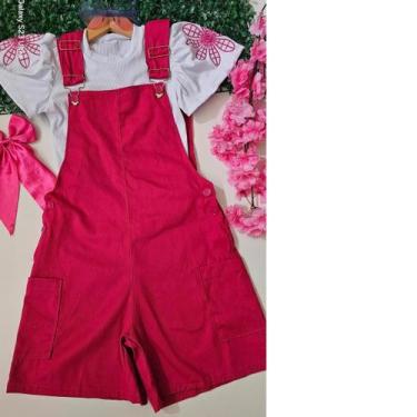 Imagem de Macaquinho infantil com blusa manga curta jardineira menina - Rhawany,