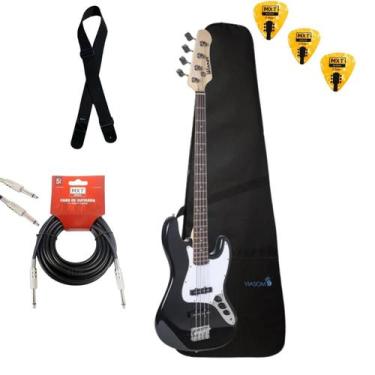 Imagem de Kit Contrabaixo Elétrico Winner Wjb 4 Cordas C/Capa + Correia Cabo P10