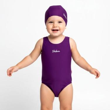 Imagem de Maiô Natação Infantil com Touca Proteção UV50+ Roxo Purple Kamylus, 2