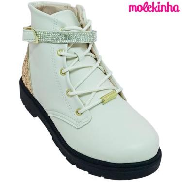 Imagem de Bota Molekinha Infantil Feminina Maxxi Gliter Coturno, Branco, Dourado