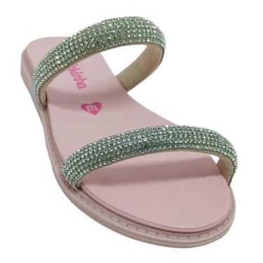 Imagem de Chinelo Molekinha Rasteirinha Infantil Feminina Tira Cristal, Creme, R