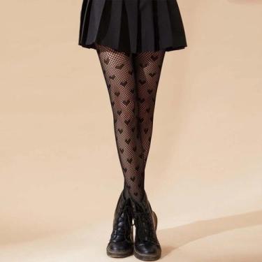 Imagem de Meia Calça Arrastão Feminina Tendência Estampa De Coração Blogueira Gr