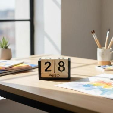 Imagem de Calendário Mesa Permanente De Madeira Home Office Decoração - Saz