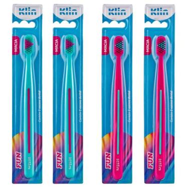 Imagem de Kit Escova Dental Fun Cerdas Macias 4 Unidades - Klin - Kim, Azul, Ros