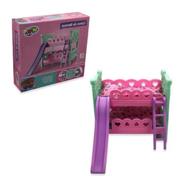Imagem de Berço de Boneca Beliche com Escorregador e Colchão para Brincar e Decorar Rosa Wellmix